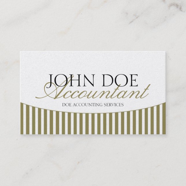 Tax Accountant/CPA Script Stripes Gold Paper Business Card (Front)
