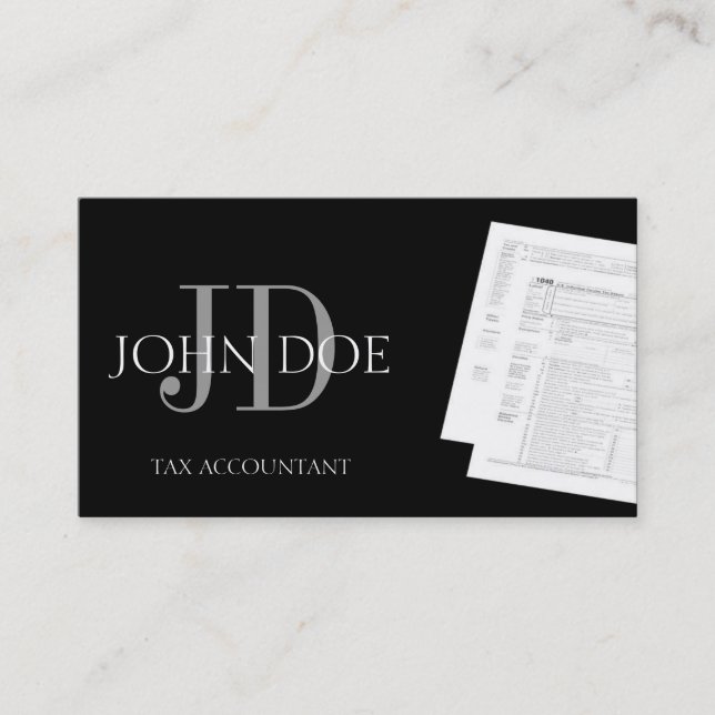Tax Accountant Monogram 1040 3D Black Business Card (Front)