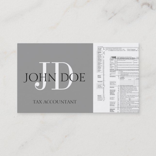 Tax Accountant Monogram 1040 Tarnished Silver Business Card (Front)