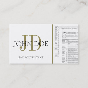 Tax Accountant Monogram 1040 White/Gold Business Card