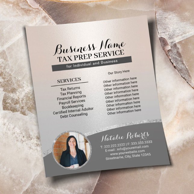 Tax Preparation Consulting Service Elegant Silver Flyer (Creator Uploaded)