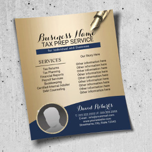 Tax Preparation Consulting Service Navy Gold Photo Flyer