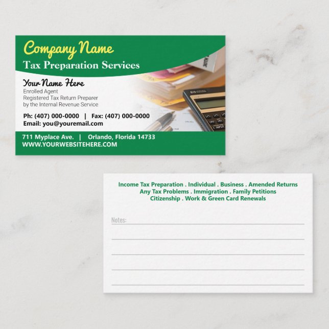 Tax Preparation (Preparer) Business Card (Front/Back)