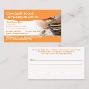 Tax Preparation (Preparer) Business Card