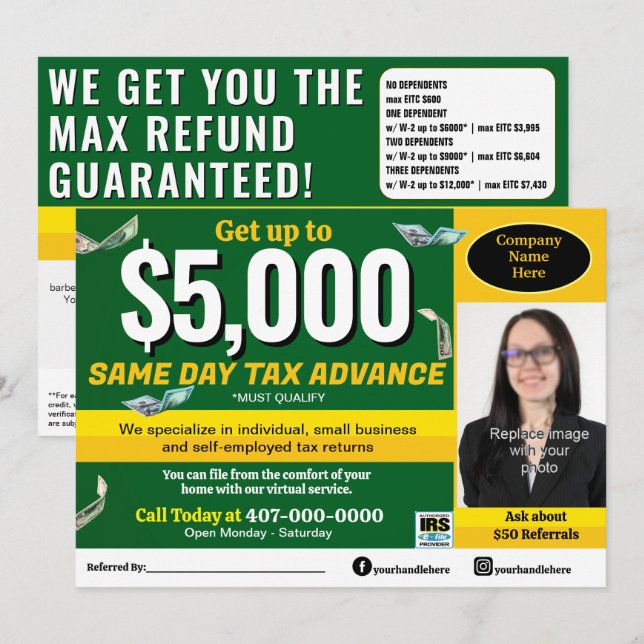 Tax Preparation Preparer Editable E-file Flyer Programme (Front/Back)