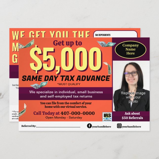 Tax Preparation Preparer Editable E-file Flyer Programme (Front/Back)