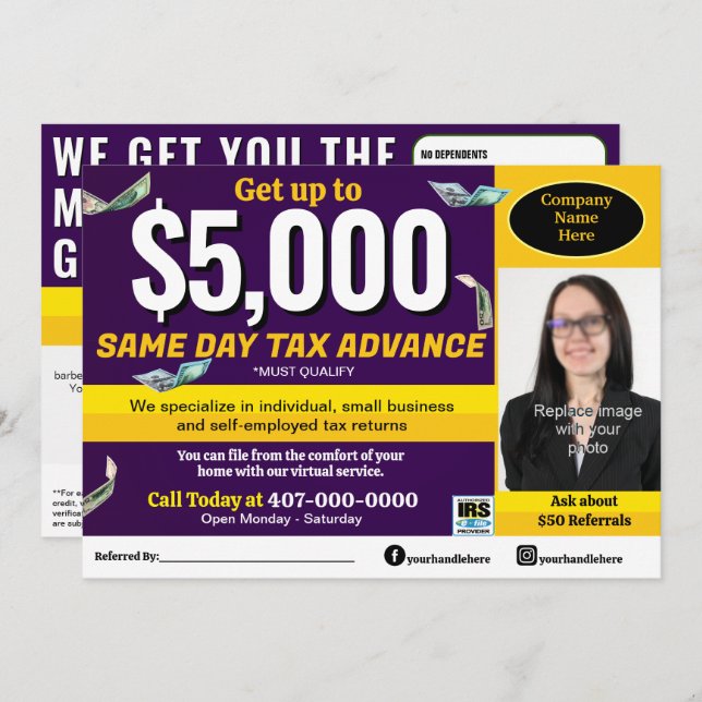 Tax Preparation Preparer Editable E-file Flyer Programme (Front/Back)