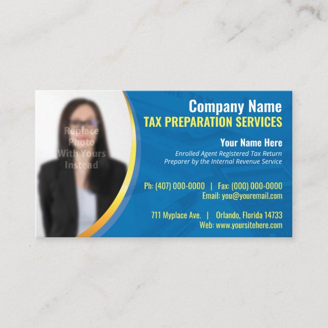 Tax Preparation (Preparer) Photo Business Card (Front)
