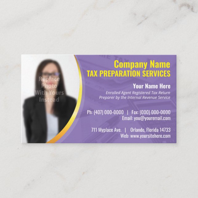Tax Preparation (Preparer) Photo Business Card (Front)