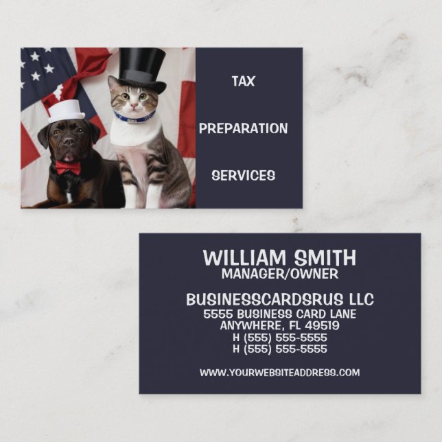 Tax Preparation Services Proud American Dog Cat Business Card (Front/Back)