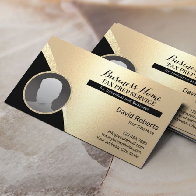 Tax Preparer Bookkeeping Service Gold Photo Business Card (Creator Uploaded)