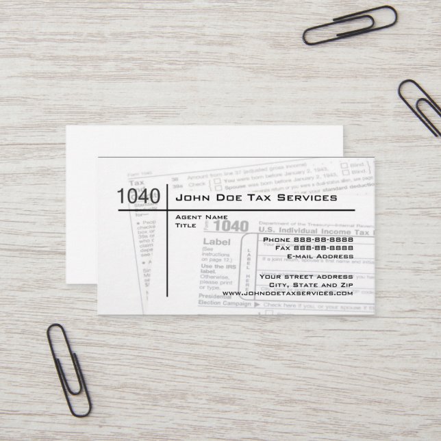 Tax Preparer Federal Tax Form Business Card (Front/Back In Situ)