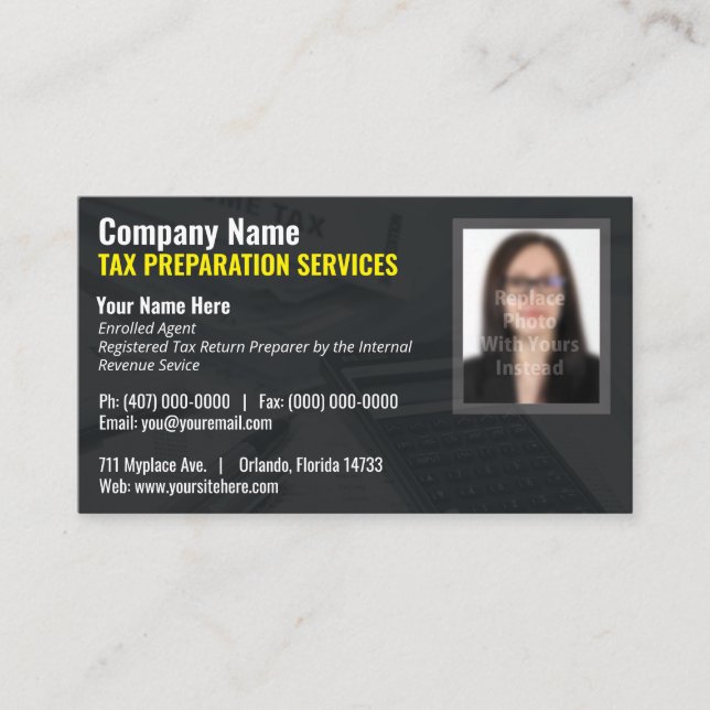 Tax Preparing (Preparer) Photo Business Card (Front)