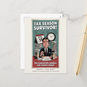Tax Season Survivor Retro Humour Postcard