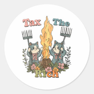 Tax The Rich Funny Cats Floral Feminist  Classic Round Sticker