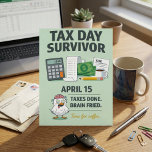 Taxes Done Brain Fried Funny April 15 Tax Survivor Postcard<br><div class="desc">Celebrate making it through the paperwork marathon with this hilarious "Tax Day Survivor" design. Featuring a comical bird with a literally fried brain and a desk overflowing with 1040 forms and receipts, it perfectly captures that exhausted April 15 feeling. This "Taxes Done. Brain Fried." design is a great way to...</div>