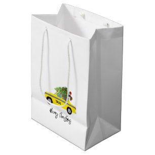 Taxi Cab Merry Christmas Tree Holiday City Festive Medium Gift Bag