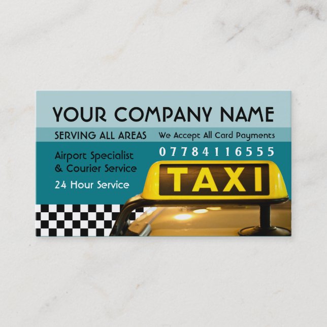 Taxi Cab Sign With Airport And Station Price Lists Business Card (Front)
