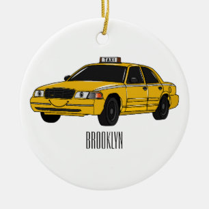 Taxi cartoon illustration ceramic tree decoration