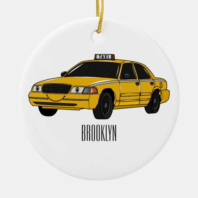 Taxi cartoon illustration ceramic tree decoration (Front)