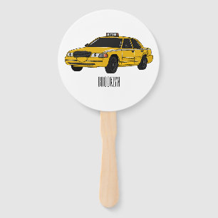 Taxi cartoon illustration hand fan