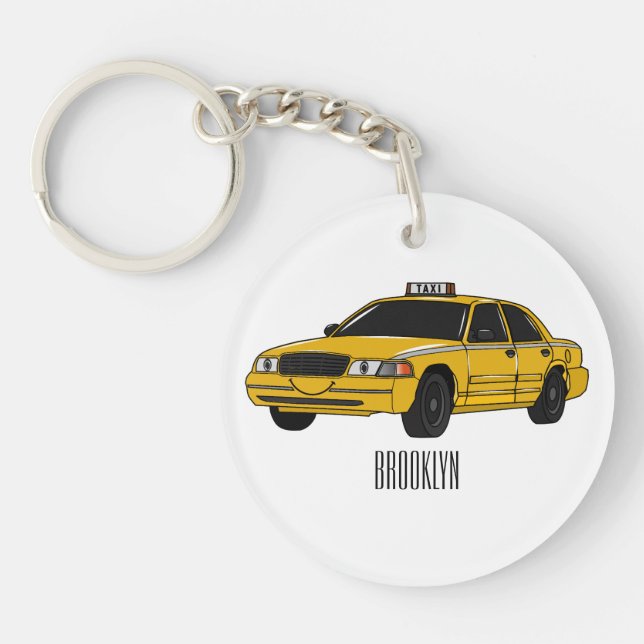 Taxi cartoon illustration key ring (Front)