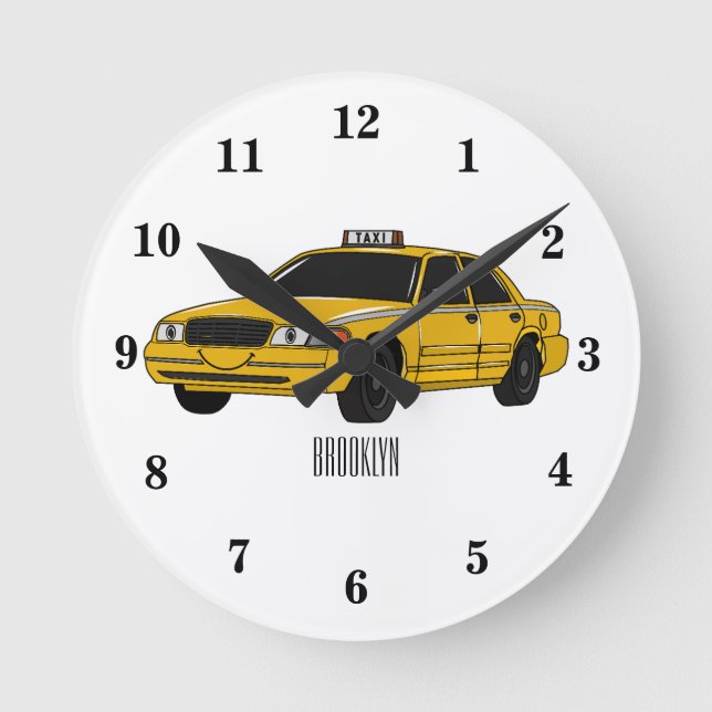 Taxi cartoon illustration round clock (Front)