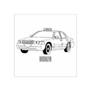Taxi cartoon illustration rubber stamp