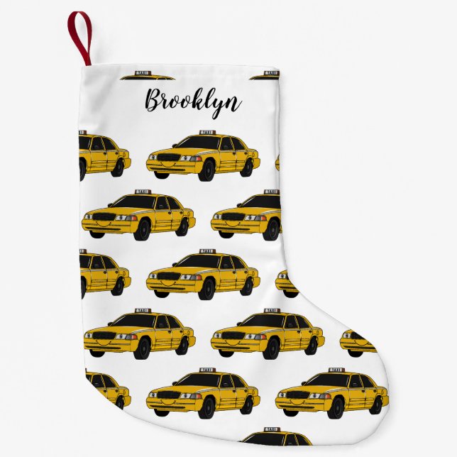 Taxi cartoon illustration small christmas stocking (Front)
