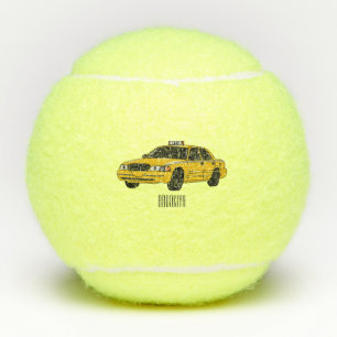 Taxi cartoon illustration tennis balls