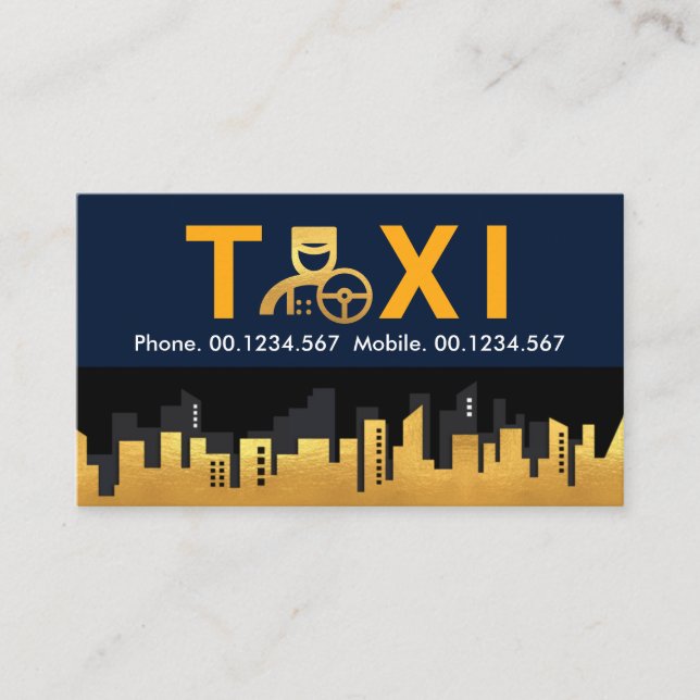 Taxi Chauffeur Gold City Skyline Business Card (Front)