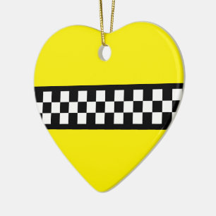 Taxi Check Stripe Pattern Ceramic Tree Decoration