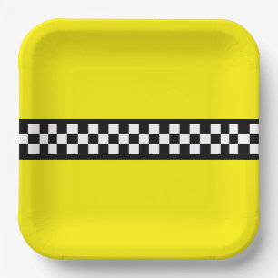 Taxi Check Stripe Pattern Paper Plate