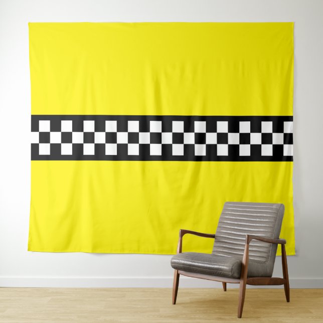 Taxi Check Stripe Pattern Tapestry (In Situ (Horizontal))