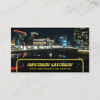 Taxi driver cabdriver yellow taxi neon city lights business card