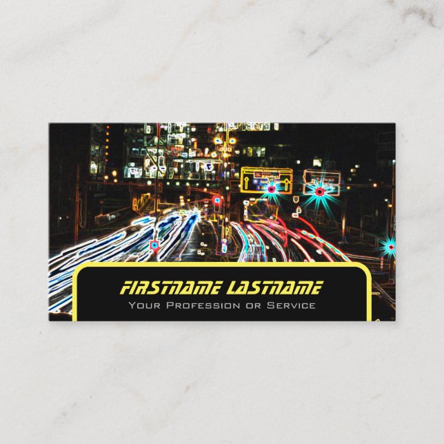 Taxi driver cabdriver yellow taxi neon city lights business card (Front)