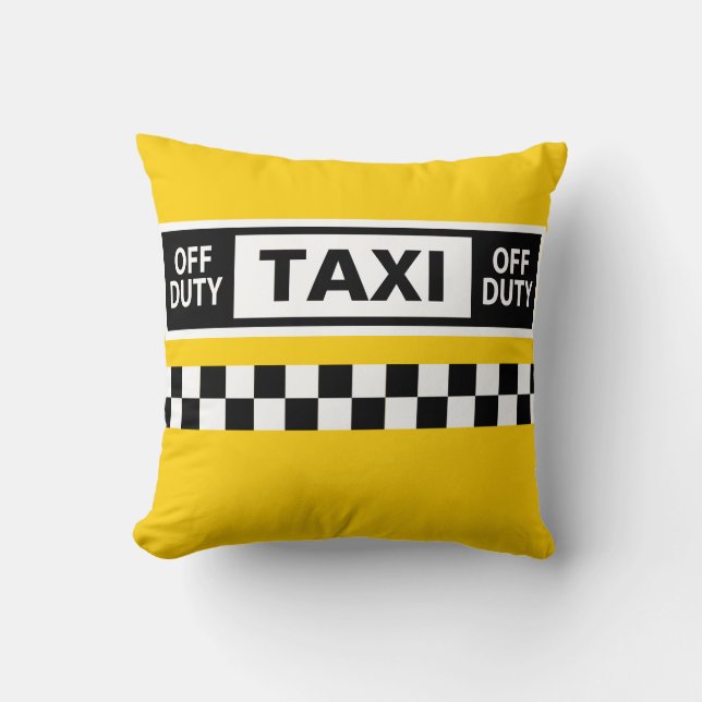Taxi Driver New York Off Duty Yellow Black White Cushion (Front)