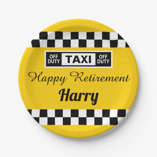 Taxi Driver Off Duty Retirement Party Paper Plate (Front)