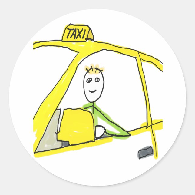 Taxi Driver Stickman Classic Round Sticker (Front)