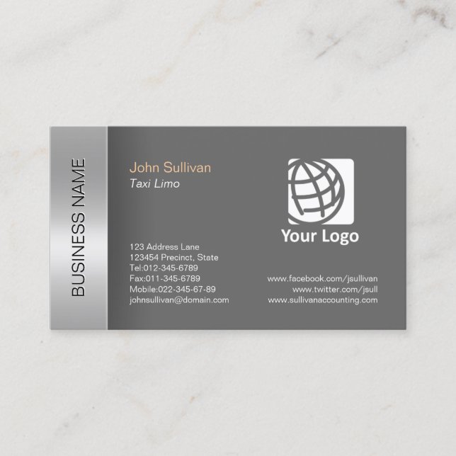 Taxi Limousine Business Card Elegant Grey Border (Front)