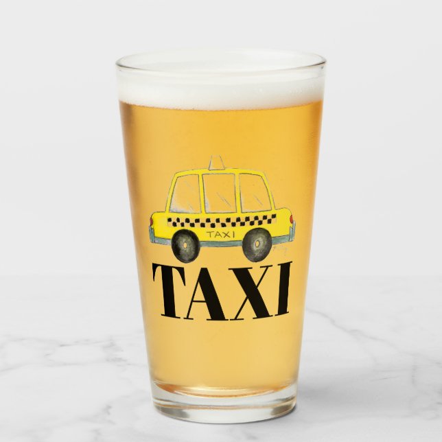 TAXI New York City Chequered Yellow Cab NYC Glass (Front Filled)