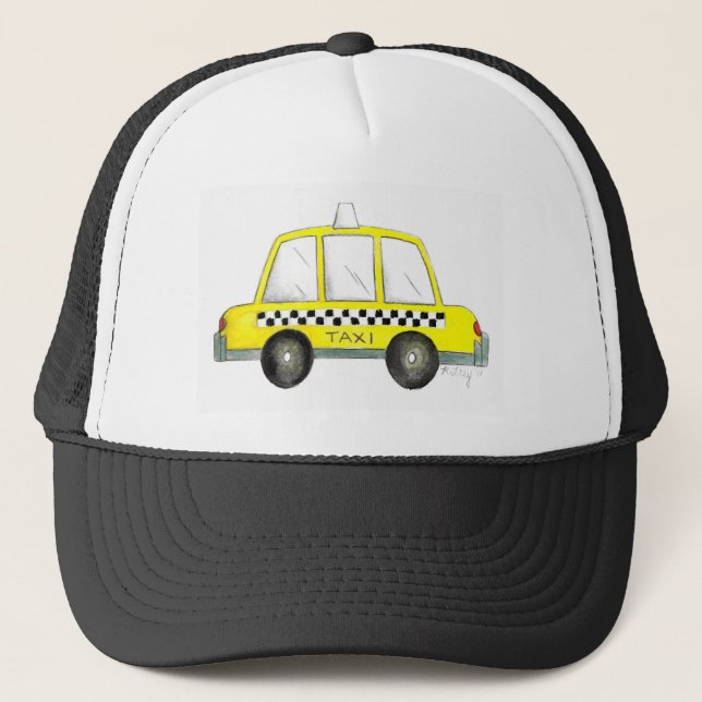 Taxi NYC Yellow New York City Checkered Cab Car Trucker Hat (Front)