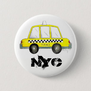 Taxi NYC Yellow New York City Chequered Cab Car 6 Cm Round Badge