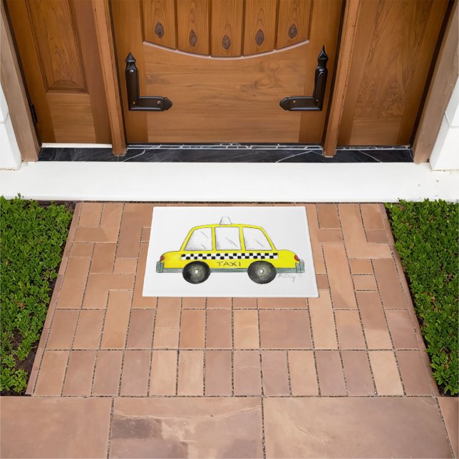 Taxi NYC Yellow New York City Chequered Cab Car Doormat (Outdoor)