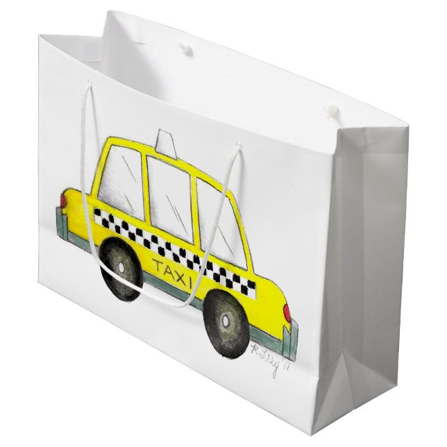 Taxi NYC Yellow New York City Chequered Cab Car Large Gift Bag (Front Angled)