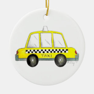 Taxi NYC Yellow New York City Chequered Cab Gift Ceramic Tree Decoration