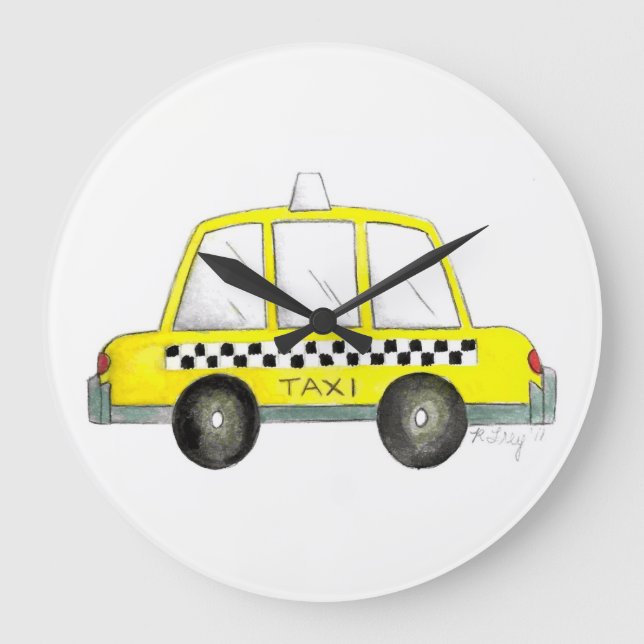 Taxi NYC Yellow New York City Chequered Cab Gift Large Clock (Front)