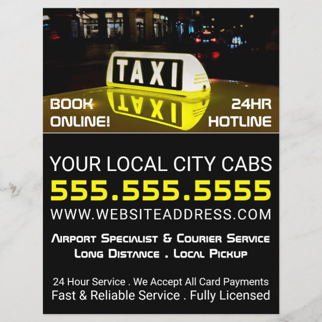 Taxi Sign, Taxi Cab Firm with Price List Flyer (Front)