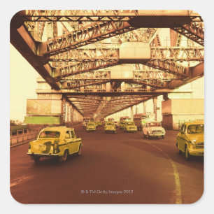 Taxi's on a Bridge Square Sticker