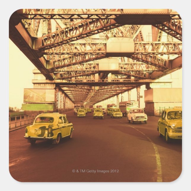Taxi's on a Bridge Square Sticker (Front)